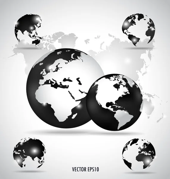 Modern globes and world map, vector illustration. — Stock Vector