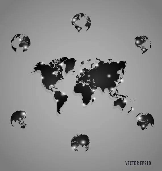 Moderne globes en wereldkaart, vectorillustratie. — Stockvector