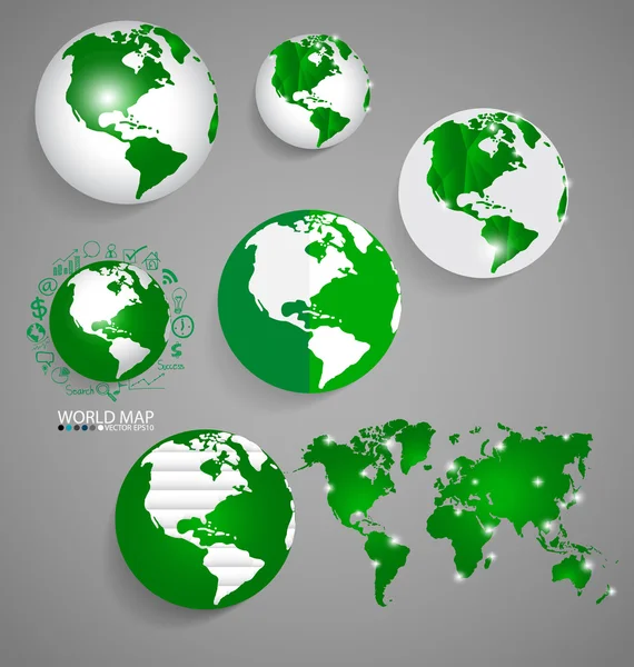 Globes modernes et carte du monde, illustration vectorielle . — Image vectorielle