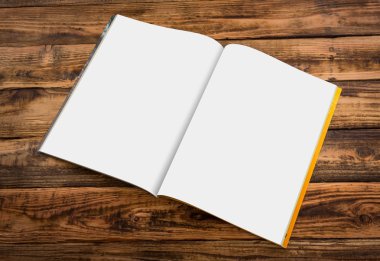 Katalog, dergi boş, sahte (ahşap zemin üzerine kitap 