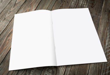 Katalog, dergi boş, sahte (ahşap zemin üzerine kitap 