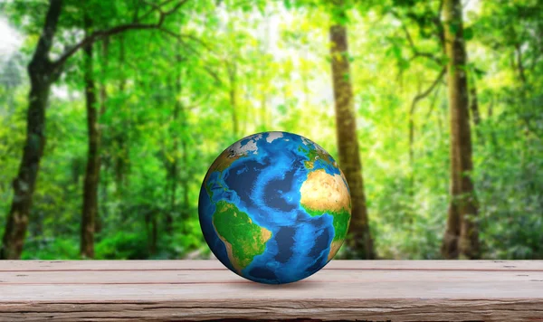 Earth on wood table  (Elements of this image furnished by NASA) — Stock Photo, Image