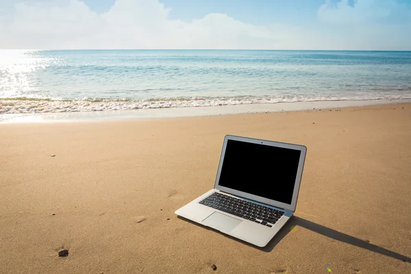 Ноутбук на пляжі в літній час — стокове фото