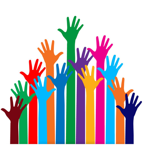 Photo of raised hands. Vector illustration.