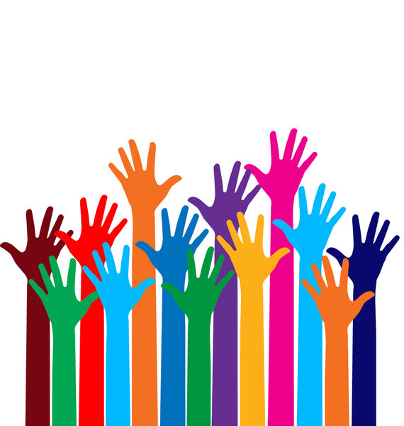 Photo of raised hands. Vector illustration.
