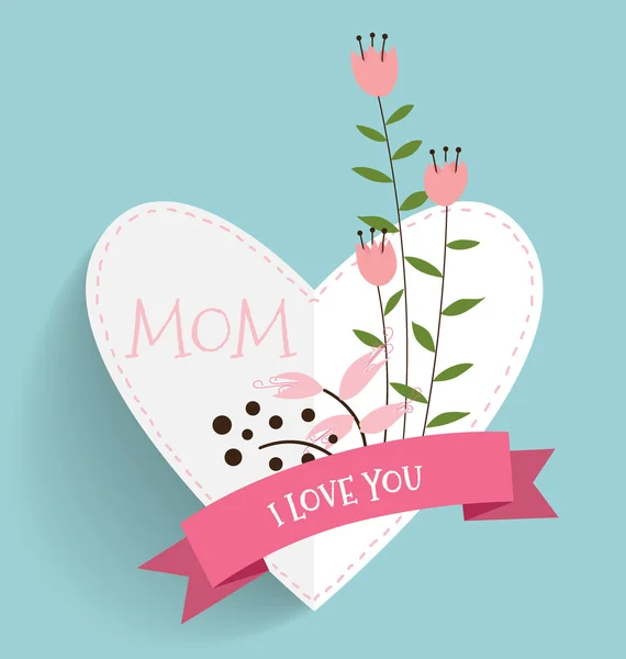 Happy Mother's Day, bloemen boeketten met lint en hart, vecto — Stockvector