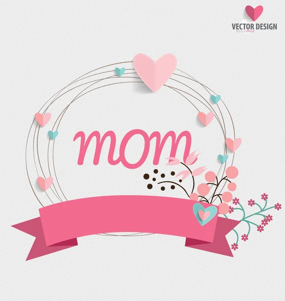 Feliz Día de la Madre, Ramos florales con cinta y corazón, vecto — Archivo Imágenes Vectoriales