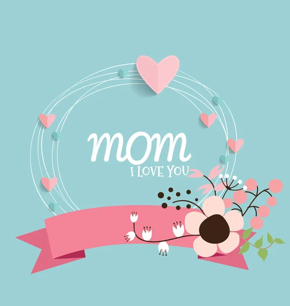 Mutlu anneler günü, şerit ve kalp, vecto ile çiçek buketleri — Stok Vektör