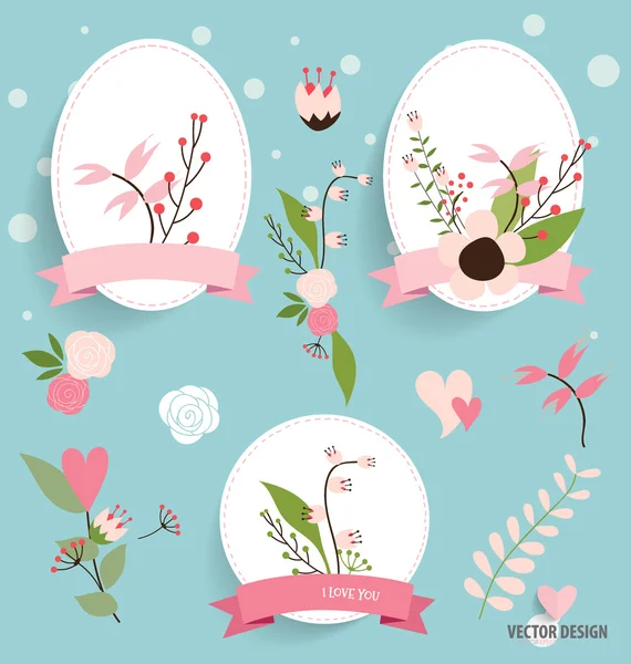 Floral buketter med band och hjärtat, vektor illustration. — Stock vektor