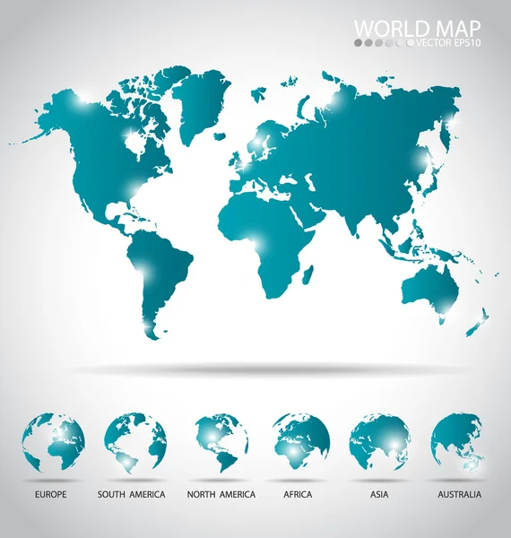 Globos modernos e mapa do mundo, ilustração vetorial . — Vetor de Stock