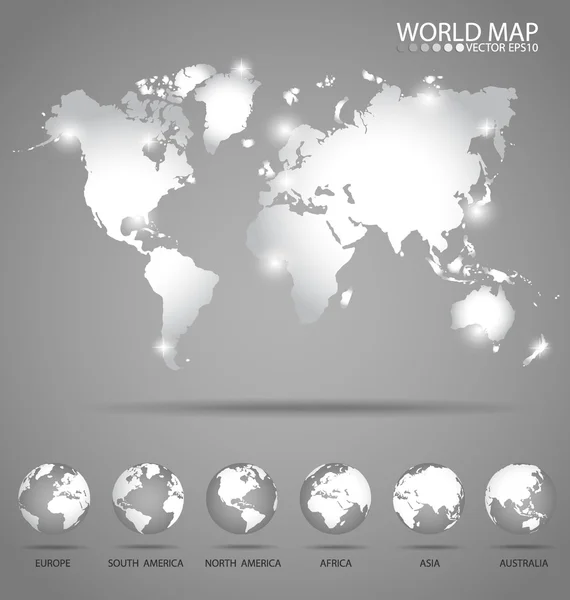 Globos modernos y mapa del mundo, ilustración vectorial . — Vector de stock