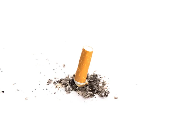 Cigarette butt with ash isolated on white background — Stock Photo, Image