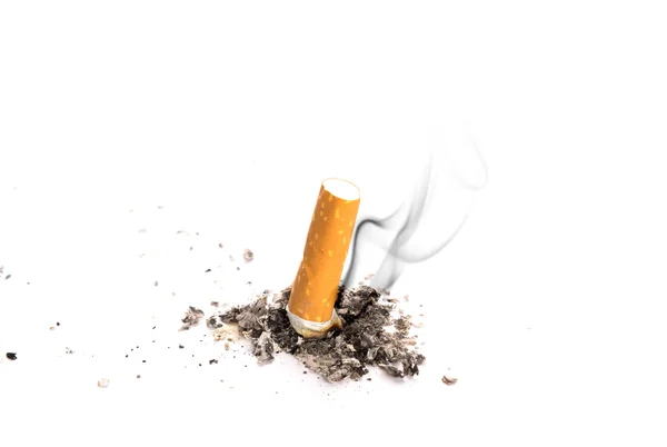 Cigarette butt with ash isolated on white background — Stock Photo, Image