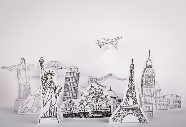 Paper cut of travel (Japan,France,Italy,New York,India,egypt)