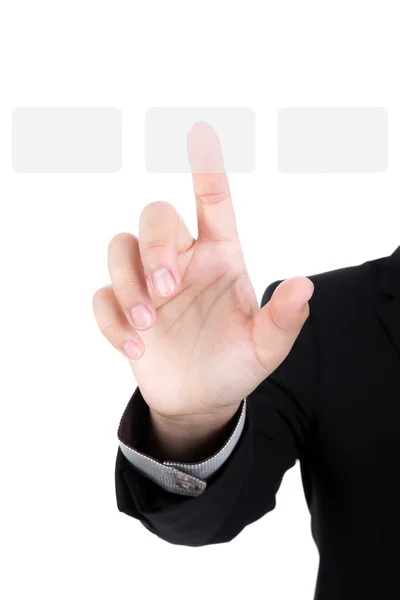 Biznes ręcznie, naciskając przycisk na interfejs ekranu dotykowego — Zdjęcie stockowe