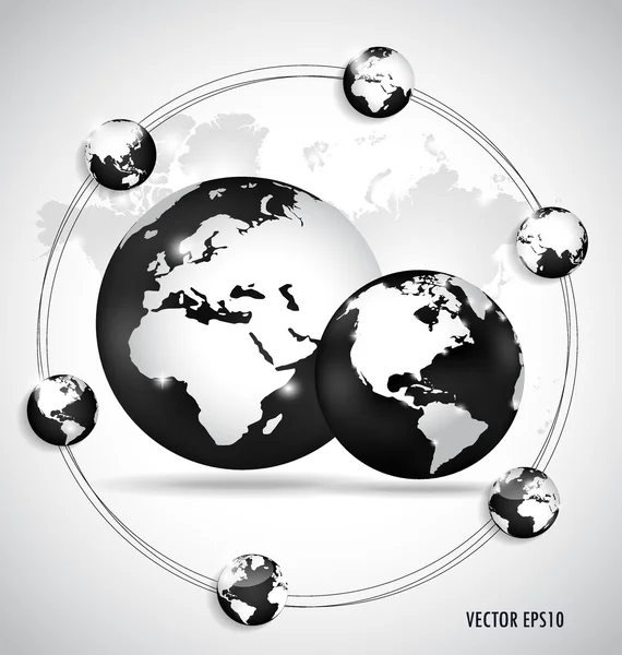Globi moderni e mappa del mondo, illustrazione vettoriale . — Vettoriale Stock