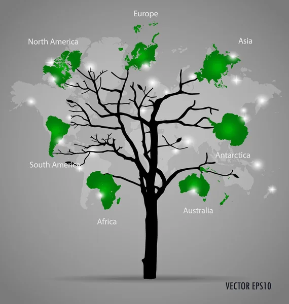 Mapa do mundo em forma de árvore. Ilustração vetorial . — Vetor de Stock