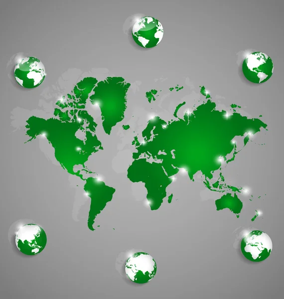 Globi moderni e mappa del mondo, illustrazione vettoriale . — Vettoriale Stock