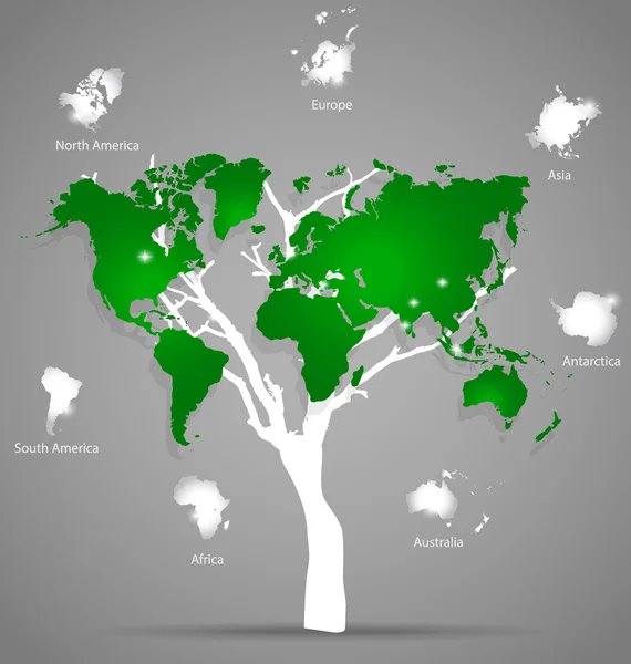 Tree shaped world map. Vector illustration. — Stock Vector