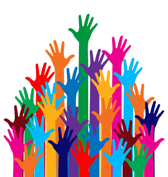 Raised hands. Vector illustration.