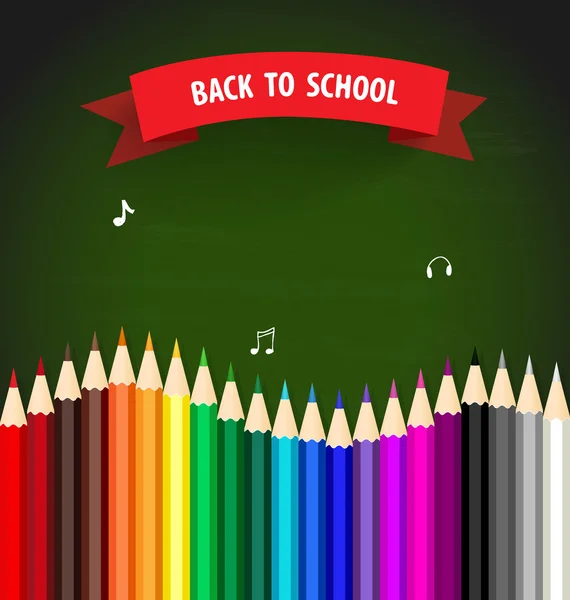 Bienvenido de nuevo a la escuela con lápices de color de fondo, vector il — Vector de stock