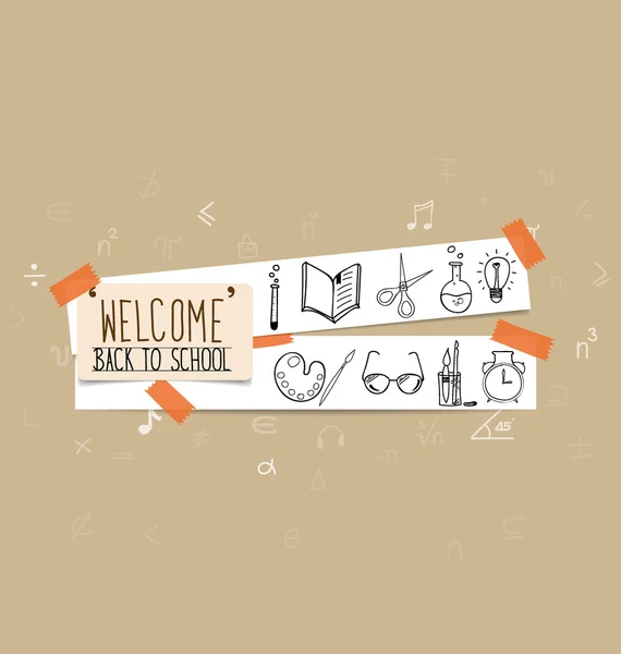 Welcome back to school with paper note, vector illustration. — Stock Vector