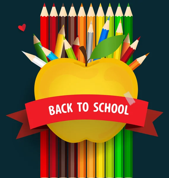 Welcome back to school with Apple and Colour pencils background, — Stock Vector