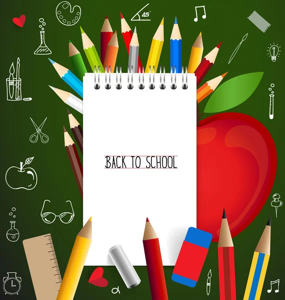 Welcome back to school with paper note, vector illustration. — Stock Vector