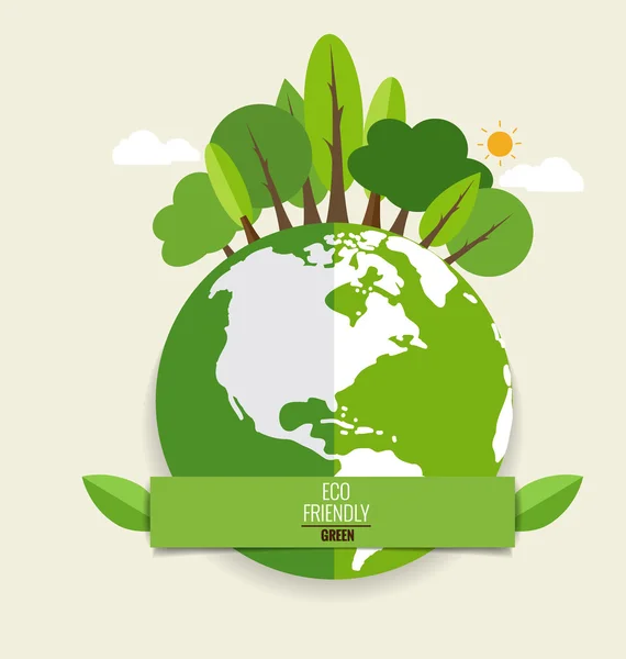 ECO AMIGO. Concepto de Ecología con Eco Tierra Verde y Árboles. Ve. — Vector de stock