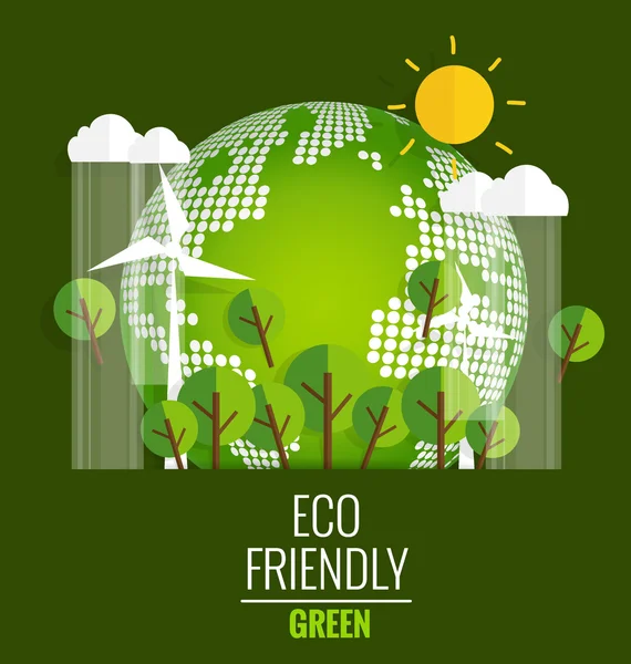 Eco Friendly. Ekologie koncept s zelená Eco země a stromy. Ve — Stockový vektor