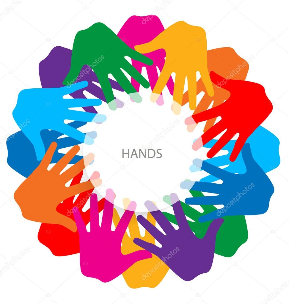 Colorful hands. Vector illustration.
