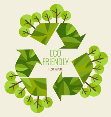 Çevre Dostu. Ekoloji kavramı ağaç arka plan ile. Vektör illus