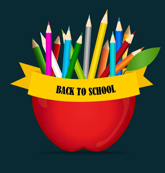 Welcome back to school with Apple and Color pencils background, — Stock Vector