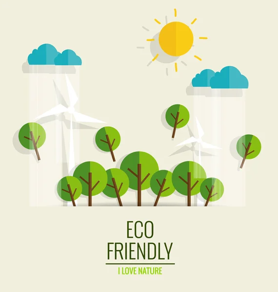 ECO FRIENDLY. Ecology concept with Green Eco Earth and Trees. Ve — Stock Vector