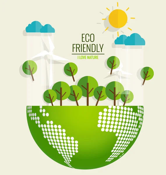 Eco Friendly. Ekologie koncept s pozadím strom. Vektorové illusエコフレンドリー。ツリーの背景色と生態学の概念。ベクトル図 — Stockový vektor