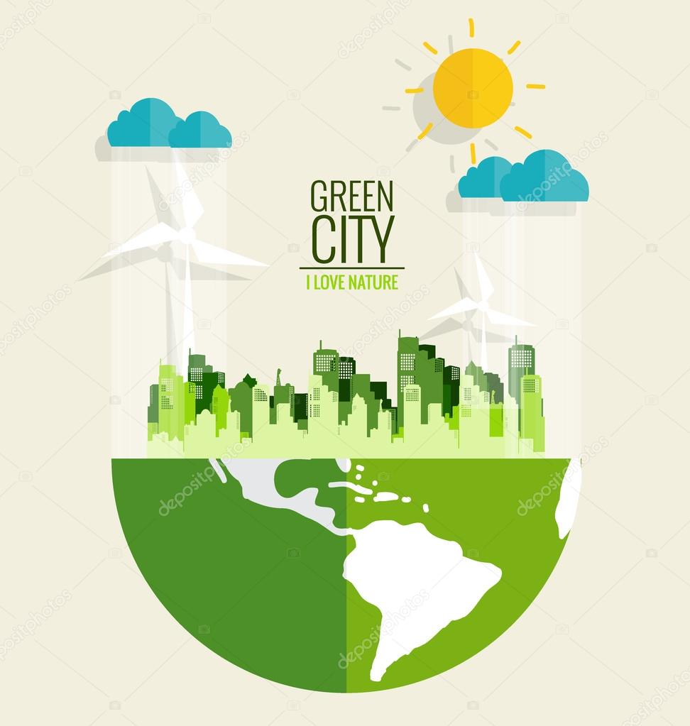 Green city. Environmentally friendly world. Ecology concept. Vec