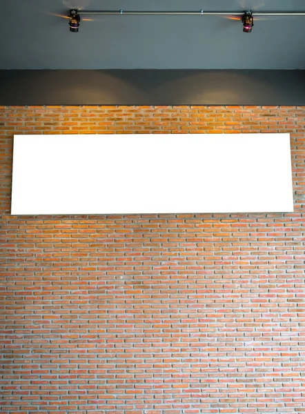 Blank White sign on brick wall — Stock Photo, Image