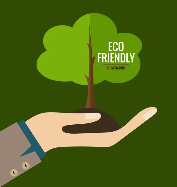 ECO FRIENDLY. Экологическая концепция с ручкой и деревом. Векторные иллюзии — стоковый вектор