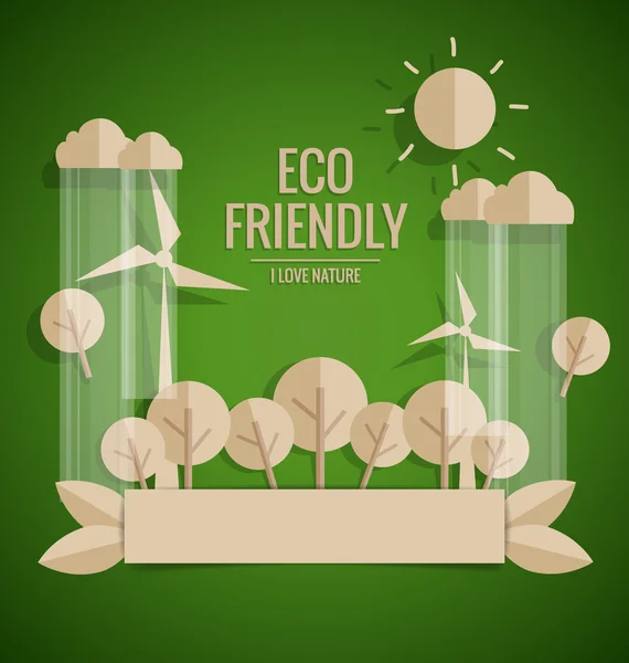 Concepto de ecología. Corte de papel de árbol sobre fondo verde. Vector i — Vector de stock