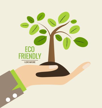 Çevre Dostu. El ve ağaç ile ekoloji kavramı. Vektör illustr