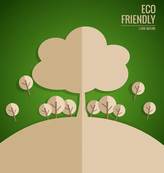 Concept d'écologie. Papier coupé d'arbre sur fond vert. Vecteur i — Image vectorielle