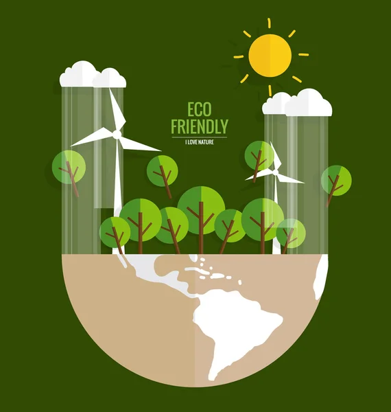 Pojęcie ekologii. Cięcia papieru Globe i drzewa na zielonym tle — Wektor stockowy