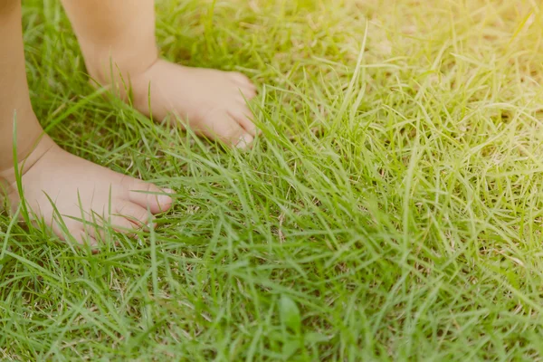 Babyfüße im Gras — Stockfoto