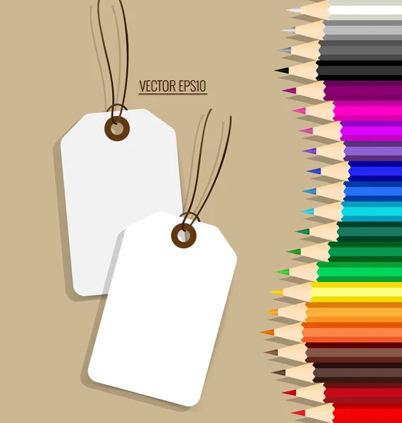 Nota de papel con lápices de color de fondo — Vector de stock