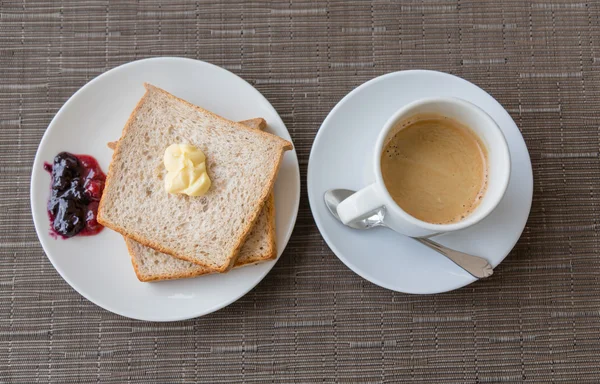 Breakfast, toasts and coffee. — Stock Photo, Image