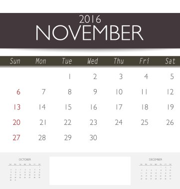 Takvim şablonu Kasım için