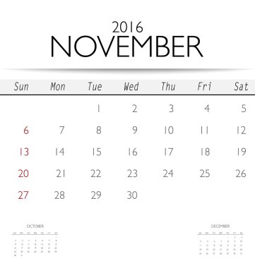 Takvim şablonu Kasım için