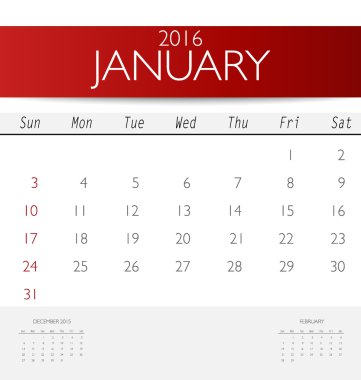 Takvim şablonu Ocak için