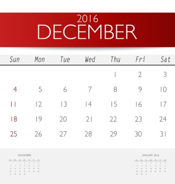 Aralık için Takvim şablonu