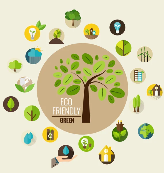 Árvore com ícones ecológicos —  Vetores de Stock